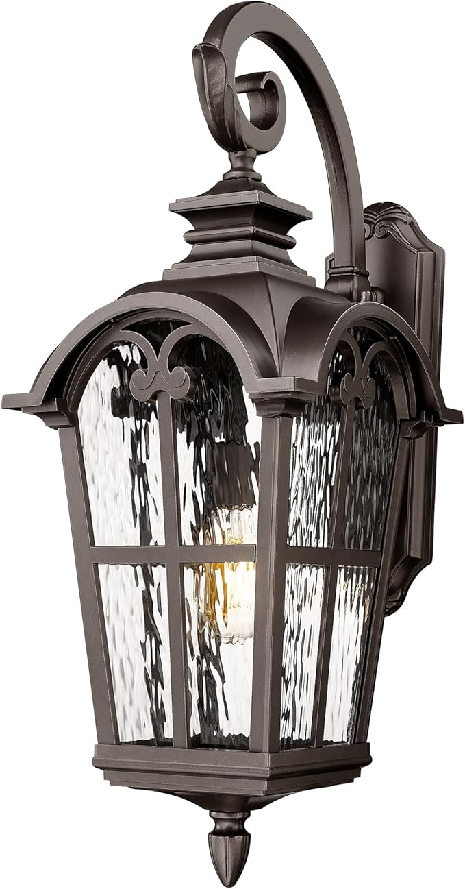 Emliviar Outdoor Wall Sconce 28.7 Extra Large Outdoor Wall Lamp for Front Door with Water Ripple Glass Oil Rubbed Bronze Finish WE215BL-SW ORB
