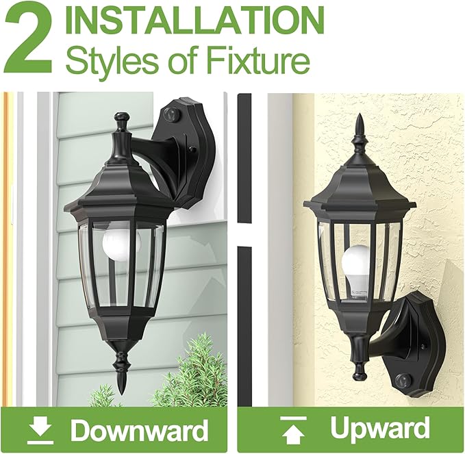 EMART Dusk to Dawn Plastic Outdoor Wall Light Fixtures with Bulbs Waterproof and Anti-Corrosion Porch Sconces Exterior Lanterns Wall Mount Lamp for Outside Garage Front Door Patio 2 Pack Black