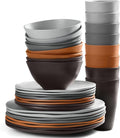Teivio 32-Piece Kitchen Plastic Wheat Straw Dinnerware Set Service for 8 Dinner Plates Dessert Plate Cereal Bowls Cups Unbreakable Plastic Outdoor Camping Dishes Smoky Brown