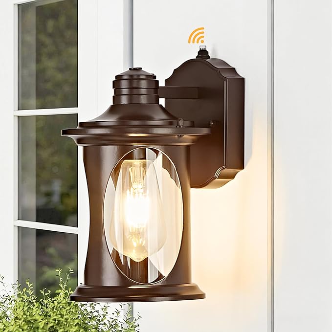 OKELI Dusk to Dawn Outdoor Lighting Porch Wall Light Fixture with E26 Waterproof Rust Resistant Exterior Lantern Lights Wall Mounted Outside Lamp for Porch Garage House(Brown)