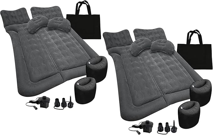 ZONETECH Car Inflatable Trunk Air Mattress- Flocking Travel Blow Up Bed with Pump and 2 Pillows Universal for Cars SUVs or Trucks 2 Pack