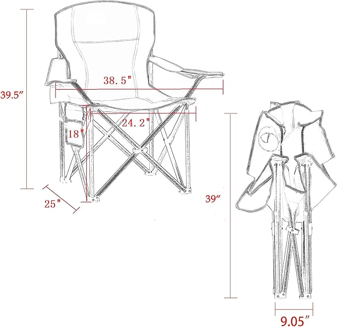 Padded Camping Chairs for Adults 2 Pack Oversized Folding Outdoor Chairs Weight Capacity 475lbs with Cooler Bag Cup Holder Storage Pocket Carry Bag - Blue