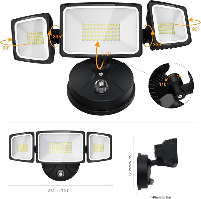 Onforu 60W LED Dusk to Dawn Outdoor Lighting2 Packs 6000LM Exterior Flood LightsIP65 Waterproof Outdoor 3 Adjustable Heads Photocell Black Lights Fixture6500K Daylight White Floodlights(Black)