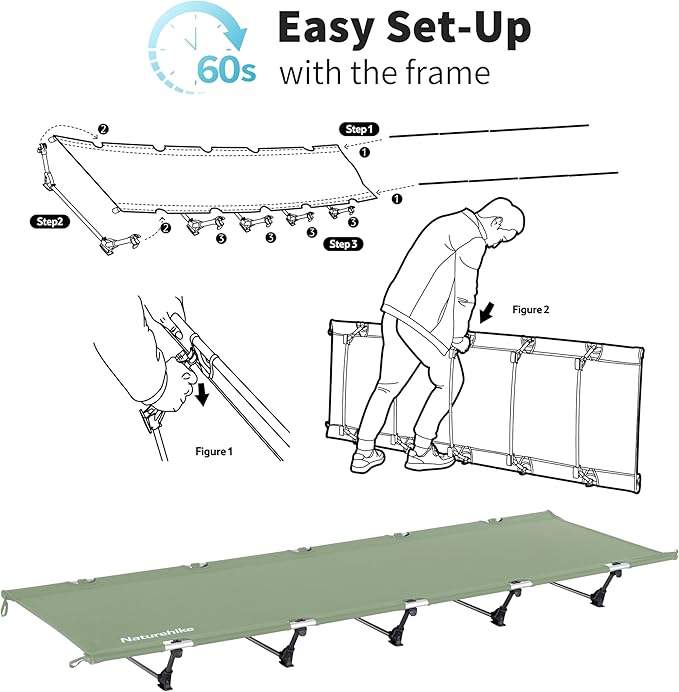 Naturehike GreenWild Camping Cot Ultralight Folding Backpacking Cot 60-Second Easy Set-Up Supports 330lbs Portable Camping Bed for Adults for Camping Hiking Travel Home