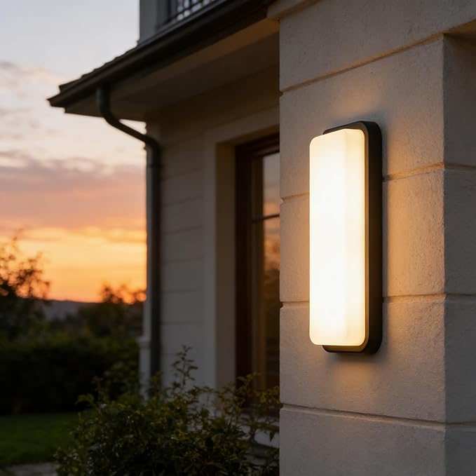 LANFU LED Modern Rectangular Outdoor Wall Sconce Light 3000K Outside Light for House Patio Black Warm White IP64 Waterproof Exterior Wall（16.5inch）