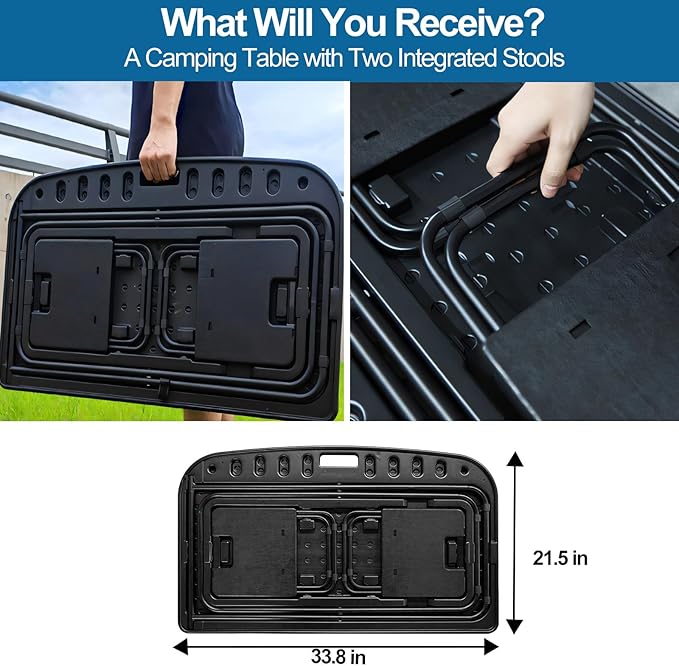 Tesla Model Y Dedicated Camping Table Set with 2 Collapsible Stools Premium Outdoor Folding Table for Outdoor Adventures Beach BBQ Picnics and Road Trips Compatible with Model Y Only Fits the 5 Seater