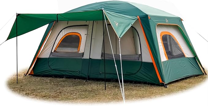 KTT Extra Large Tent 8-10-12 PersonFamily Cabin Tents2 Rooms3 Doors and 3 Windows with MeshStraight WallWaterproofDouble LayerBig Tents for OutdoorPicnicCampingFamily Gathering
