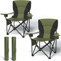 Heavy Duty Folding Chair 500LB Capacity Oversized Camping Chairs with Cup Holder Cooler Bag &amp Storage Pouch Double-Layer Fabric Outdoor Chairs for Sports Lawn Chairs (2 Black Green Oversize