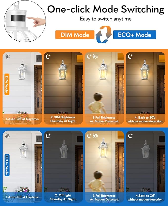 VIANIS Motion Sensor Exterior Light Fixture Dusk to Dawn Outdoor Wall Lighting 2 Pcs White Modern Front Porch Light for House 100% Anti-Rust Aluminum Outside Wall Sconce for Garage Entryway