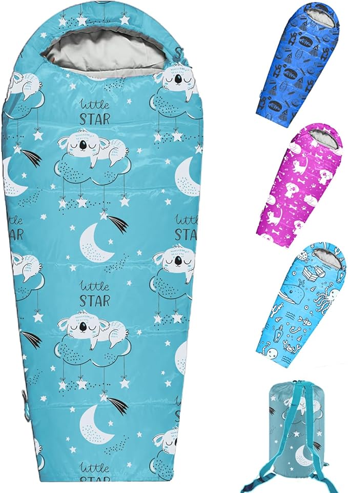 KidzAdventure Mummy Style 32 – 59F Kids Sleeping Bag with Pillow Sleeve 4 Season Lightweight and Backpacking Style Ideal for Camping Sleepover Boys Girls Youth and Toddlers