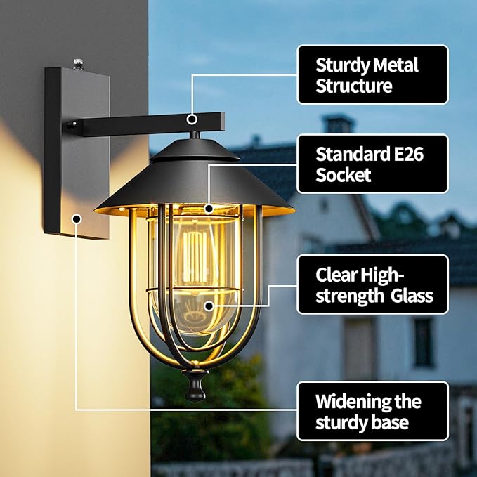 merley Outdoor Wall Lights - Outdoor Lights with Dusk-to-Dawn Sensor Modern Porch Light Fixtures Rust-Proof Weather-Resistant Wall Sconce Lighting for Exterior Wall