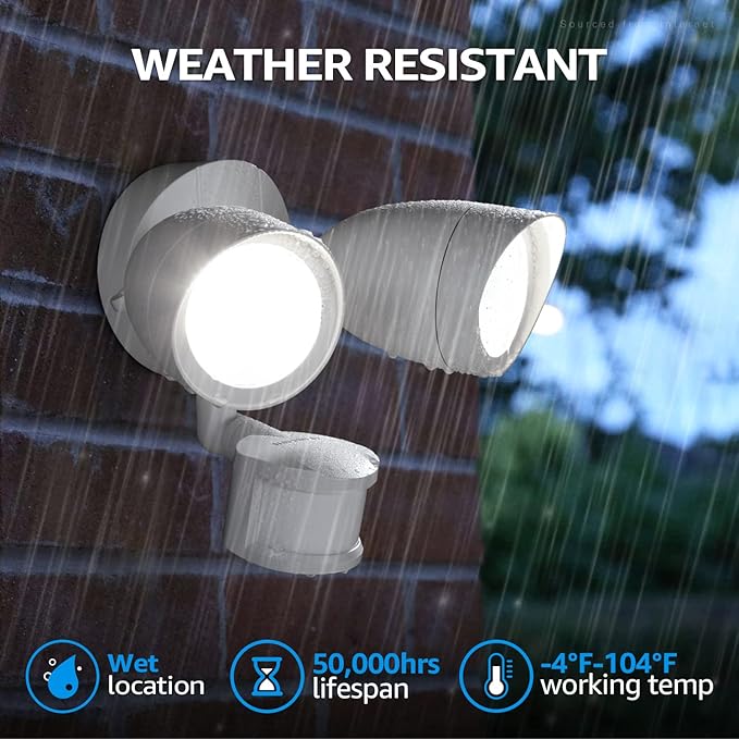 LEONLITE LED Security Lights Outdoor Motion Sensor Motion Flood Light for Outside Dusk to Dawn UL Listed Adjustable Dual Heads Wet Location 5000K Daylight White