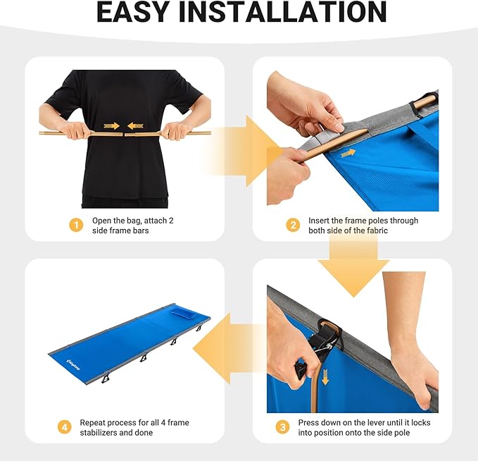 KingCamp Camping Cot Folding Portable Heavy Duty Ultralight Cots for Adults Camping Tent Hiking Backpacking Mountaineering Travel Indoor Outdoor Indoor Base Camp with Pillow Support 265 Lbs
