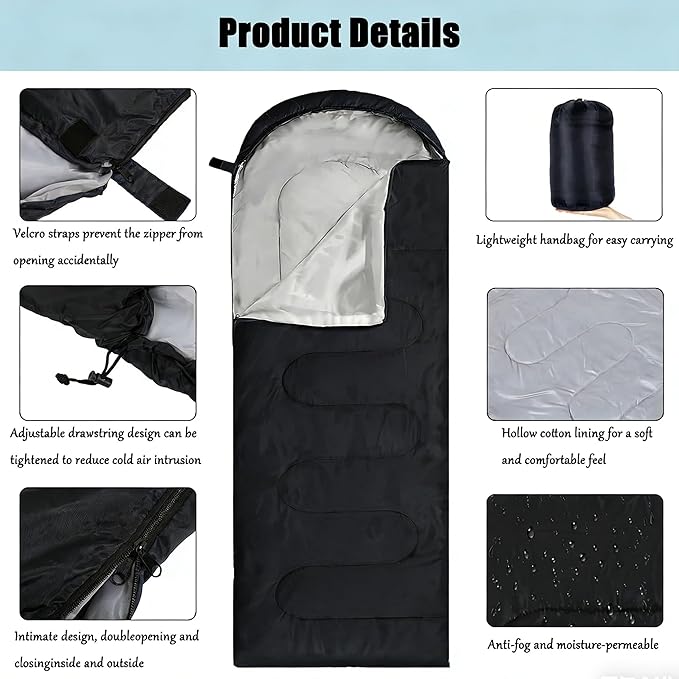 SNZ All-Season Lightweight Sleeping Bag - Mummy Camping Sleeping Bag for Adults &amp Kids Camping Essentials Warm &amp Cold Weather for Hiking Backpacking