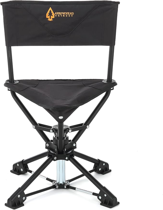 ARROWHEAD OUTDOOR 360° Degree Swivel Hunting Chair Stool Seat Perfect for Blinds No Sink Feet 450lbs Weight Capacity Carry Case Steel Frame