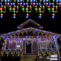 QITONG Multicolor Icicle Lights for Outside 33ft 400 LED String Lights Indoor Clear Wire Connectable Icicle Christmas Lights Plug in with 8 Modes