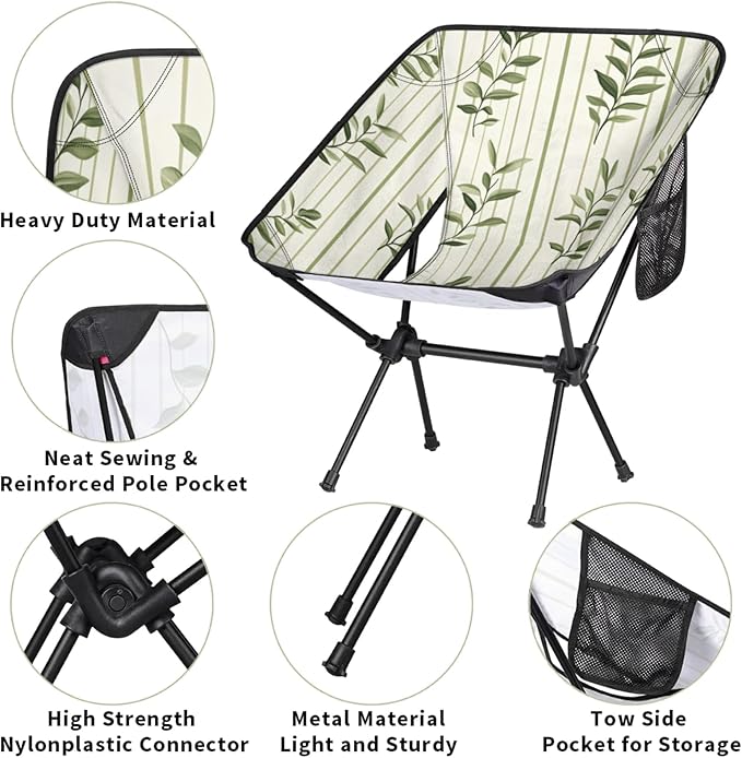 Honeybaby Folding Camping Chair Leaves Stripes Camping Chairs Lightweight Portable Chair Outdoor Foldable Chairs for Camping Travel Picnic Beach Hiking