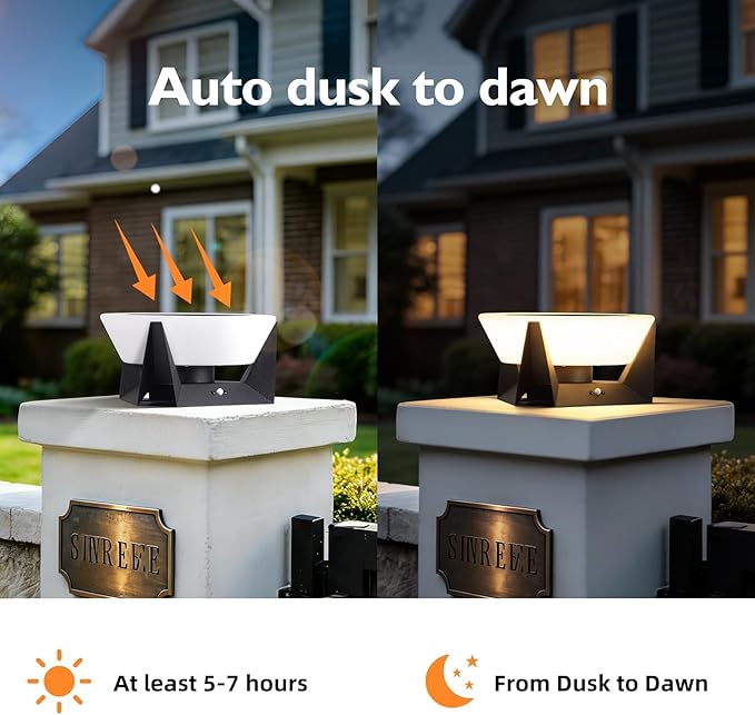 11 Solar Post Lights IP54 Waterproof Solar Pillar Lights Outdoor Dusk to Dawn Outdoor Lamp Post Light Stainless Steel Column Lighting for Posts Outside Deck Patio Garden E26 Bulb