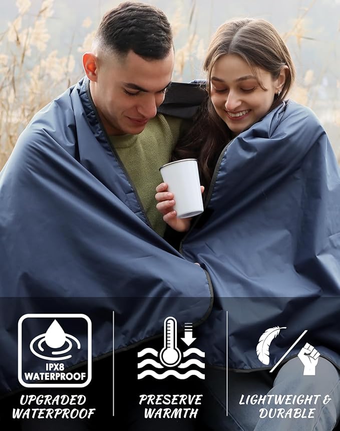DUKUSEEK Large Waterproof Stadium Blanket for Cold Weather Soft Warm Fleece Camping Blanket Windproof for Outdoor Sporting Events Football GamesNavy Blue