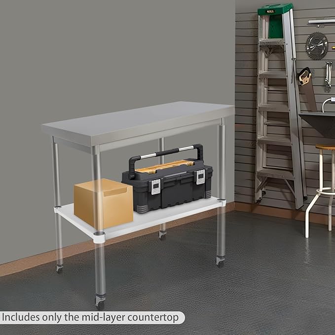 Eapmic Undershelf for Work Tables Adjustable Lower Shelf Stainless Steel Bottom Shelf Add for Commercial Prep Table Restaurant Kitchen Bakery Garage Workshop Use (27.95x21.65in B)