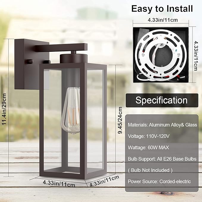 Tipace Outdoor Wall Lantern 2 Pack Brown Exterior Wall Sconce with Clear Glass Shade Wall Mount Lights for EntrywayPorchDoorway(Bulb Not Included)