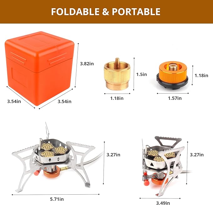 6800W Camping Stove with Piezo Ignition Portable Backpacking Gas Stove 1LB Propane Tank Adapter Butane Adapter for Outdoor Cooking Picnic Camping and Hiking