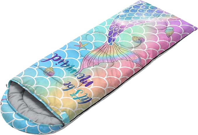 Kids Sleeping Bag for Boys GirlsRocket Moon Print-Lightweight Warm Portable Outdoor Indoor-Waterproof Cold Weather Resistant Sleeping Bag for Camping Hiking