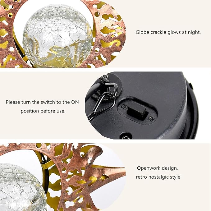 Solar Lights Outdoor Waterproof Garden Decor Hanging Sun Lanterns with Crackle Glass Ball LED for Garden Patio Yard Porch Unique Gardening Gifts for Women Mom Grandma