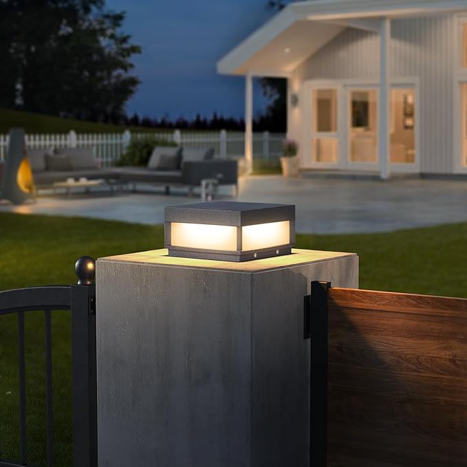 Outdoor Post Light7.87 Modern Column Pillar Lamp Outside LED Fence Deck Cap Lights IP65 Waterproof 3000K Warm Lighting Lantern for Driveway Patio Garden DecorationHigh Voltage Wired