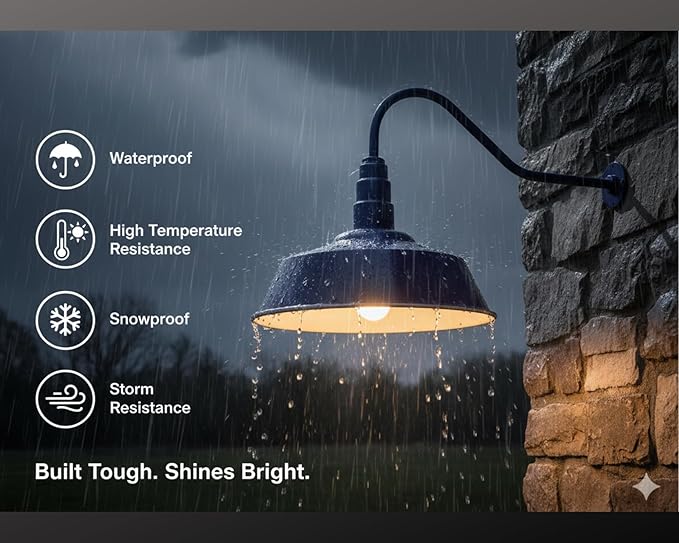 AGB101-AS18-BLUE Gooseneck Barn Light - Blue Outdoor Dome with Incandescent Downlight | Wall-Mount Fixture for Patios Gardens Pathways and Large Outdoor Living Spaces