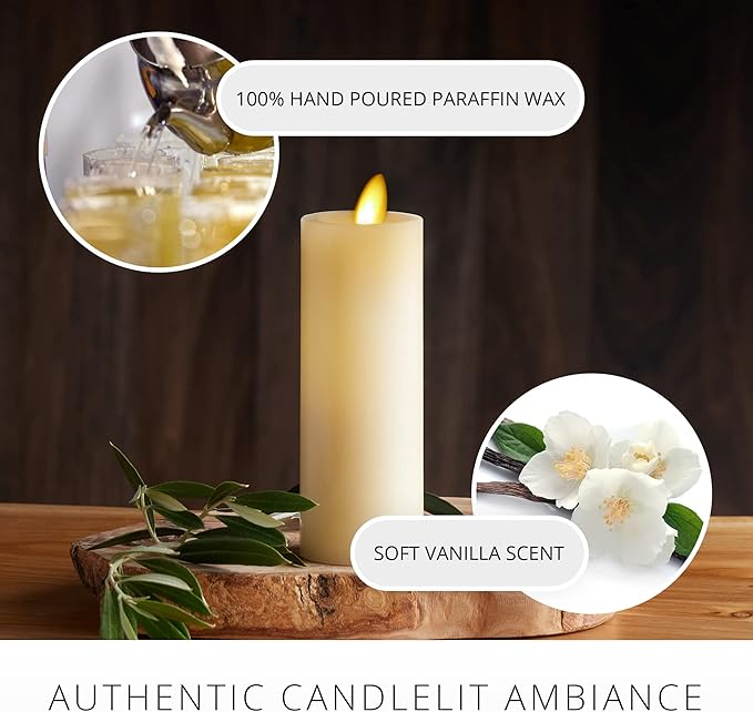 Luminara Classic Slim Flameless LED Candle Ivory 2 x 6.1 Battery Operated Moving Flame Pillar w/Timer Safe Realistic Wax Candle Home Decor