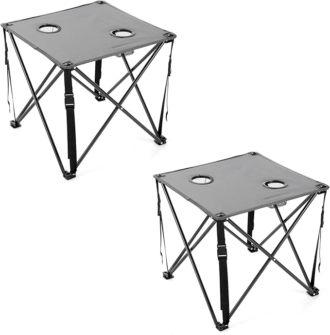 ARROWHEAD OUTDOOR 26” (66cm) Portable Camping Folding Table 2 Cup Holders Square Carrying Case Steel Frame High-Grade 600D Canvas