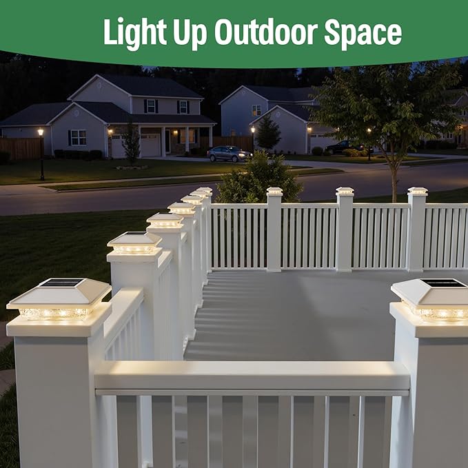 Post Cap Lights 16pack 4x4 Deck Fence Post Solar Lights Outdoor with Warm White LightingWhite Waterproof Solar Post Lights for Vinyl/Wood Posts to Decorate Fence DeckGarden Patio