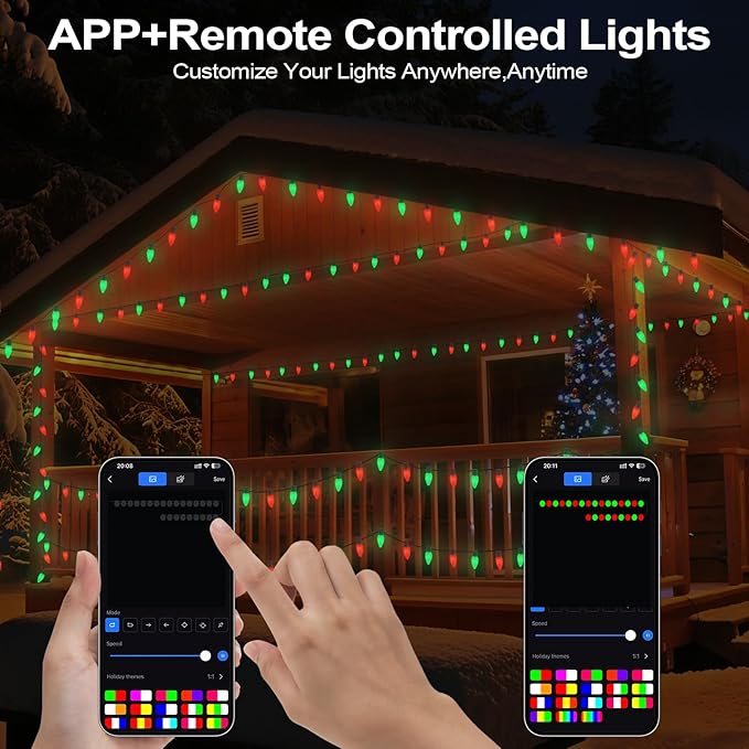 Smart C9 Christmas Outdoor Lights 66FT 100 LEDs RGB String Lights APP/Remote Control DIY Modes &amp Music Sync Color Changing Holiday Lights for Xmas Tree House Party Decoration