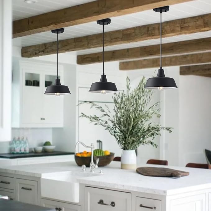10 Inch Farmhouse Pendant Lighting Black Outdoor Barn Porch Ceiling Mount Lights Fixture Indoor Kitchen Island Hanging Light for Home Hallway Pendant Lamp for Entrance Adjustable