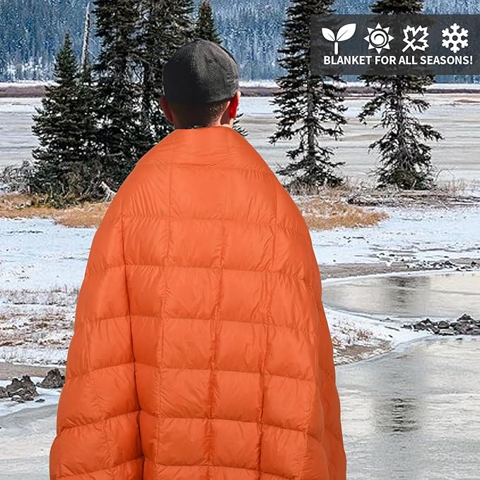 Down Camping Blanket - Lightweight Packable Warm &amp Puffy Outdoor Travel Quilt for Sleep Hiking Backpacking Stadium Festivals Water-Resistant Sleeping Bag 55x79