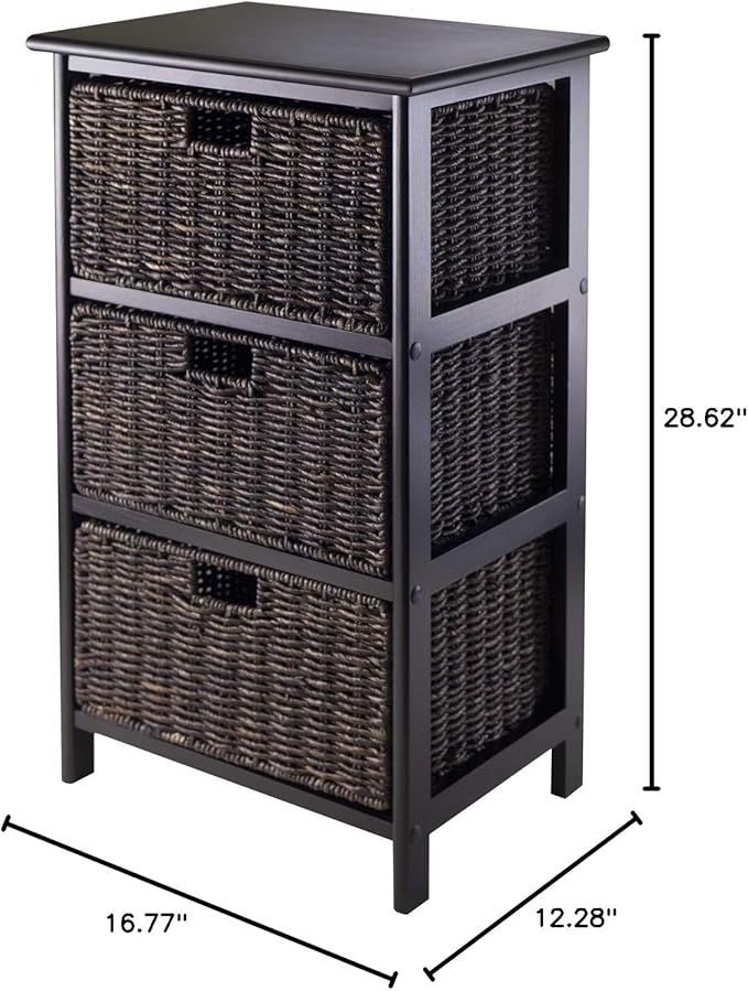 Omaha Storage Rack with 3 Foldable Corn Husk Baskets Black and Chocolate