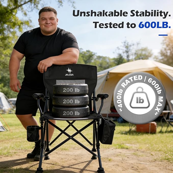 XL Premium Camping Chair - 400lb Capacity Oversized 23.7 Wide Seat Heavy Duty 600D Oxford Fabric Padded Camping Chair Portable for Outdoor Beach Tailgate Parties Solid Slate