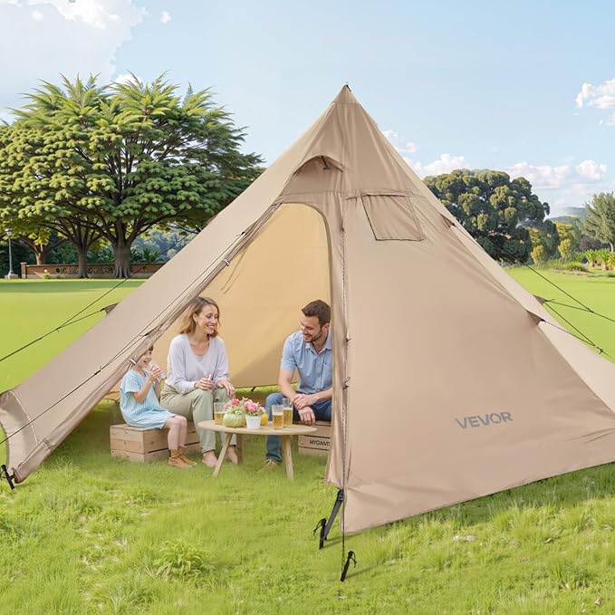 VEVOR Hot Tent Camping Tipi Hot Tents with Stove Jack Portable Winter Camping Tents with Snow Skirt Easy Setup Waterproof 4 Season Shelter Tents for Fishing Backpacking