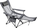 VEVOR Reclining Camping Chair 4 Adjustable Positions Portable Folding Lounger for Adults Mesh Beach Chair with Headrest &amp Foot Rest Supports 220 lbs Heavy Duty Camp Chairs for Patio Gray