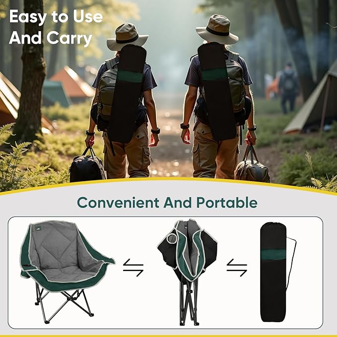 Northroad 2 Pack Oversized Camping ChairOutdoor Padded Folding Lawn Chair w/Cup HolderCarry Bag for Beach Hiking and PicnicsHeavy-Duty 300-lbs Capacity Grey&ampGreen
