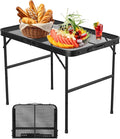 Camping Table with Mesh Desktop Height Adjustable Outdoor Folding Table Lightweight Metal Grill Table for Camping Picnic BBQ Beach Party RV