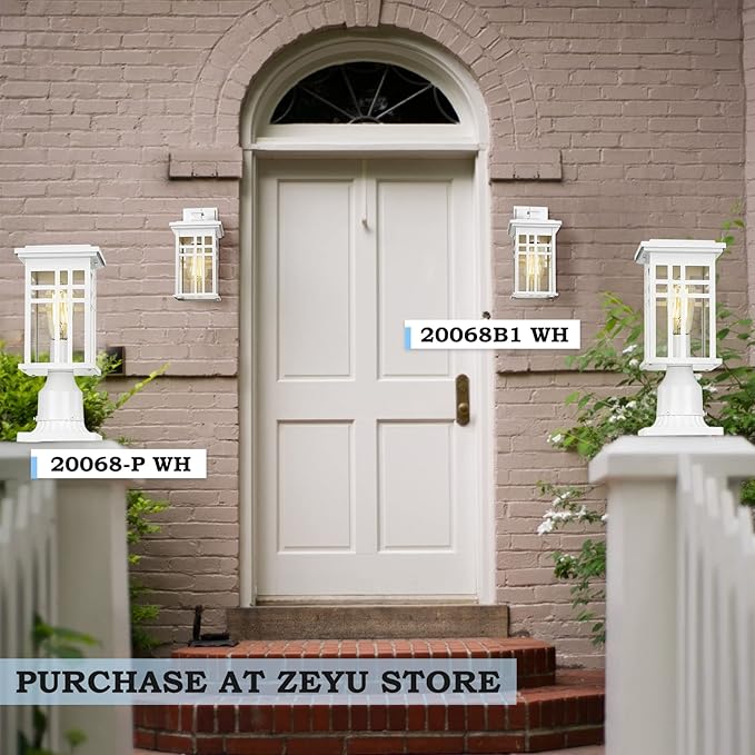 zeyu Modern Outdoor Wall Light - 12 Inch Exterior Light Fixture for House Front Porch Clear Glass Shade in White Finish 20068B1 WH