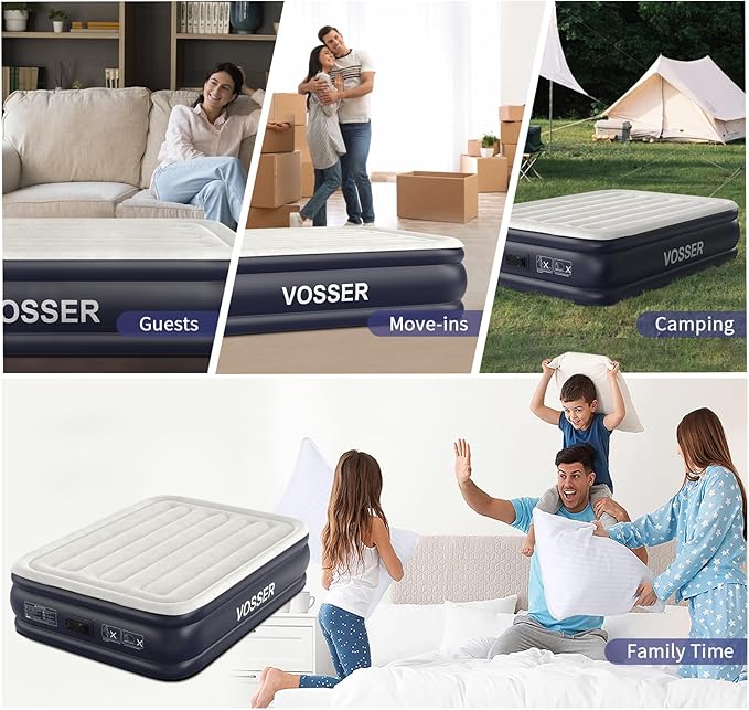 Air Mattress Full with Built in Pump18''Inflatable Mattress of Upgraded Vertical BeamsSelf Inflatable/Deflation Blow Up Mattress in 3 MinsFlocked Top Airbed with Carry Bag for Home Camping