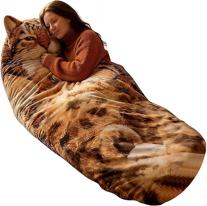 Adult Soft Sleeping Bag – Plush Cat Envelope Sleeping Bag for Camping Sleepovers &amp Home Lounging Washable Warm Blanket 68.9x31.5