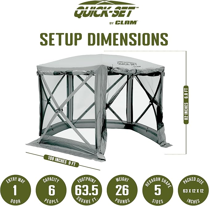 CLAM Pop Up Screen Tent Outdoor Camping Gazebo Canopy Adventure with Wind Panels 9' x 9' Gray