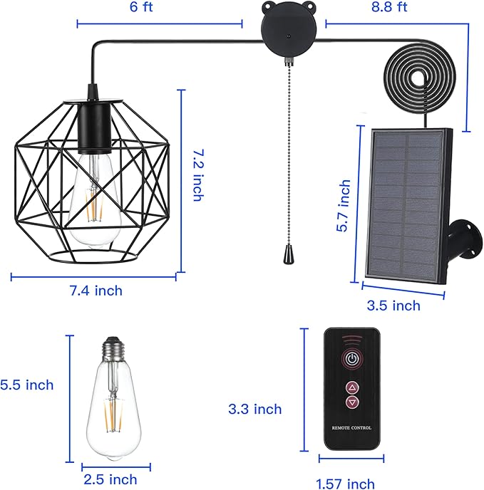 Solar Pendant Light - Outdoor/Indoor Solar Chandelier with Pull Cord Perfect for Home Chicken Coop Porch Barn Greenhouse Patio Garden