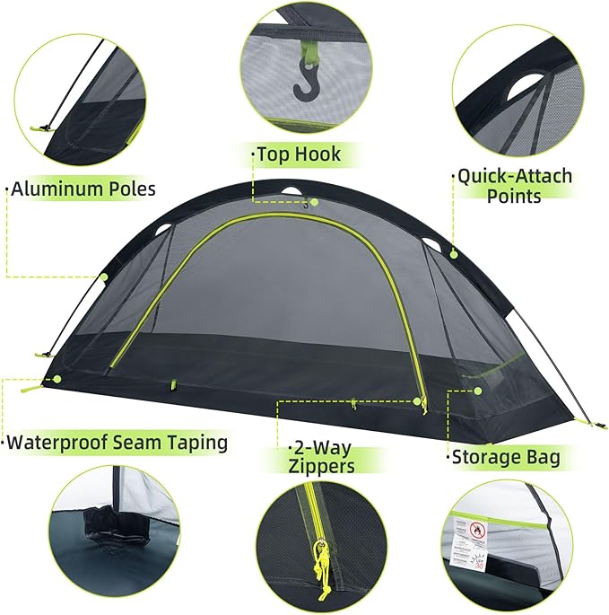 1 Person Backpacking Tent for Camping – Waterproof Windproof Camping Tents Lightweight Single Pole Tent for Motorcycle Hiking Bicycle Outdoor