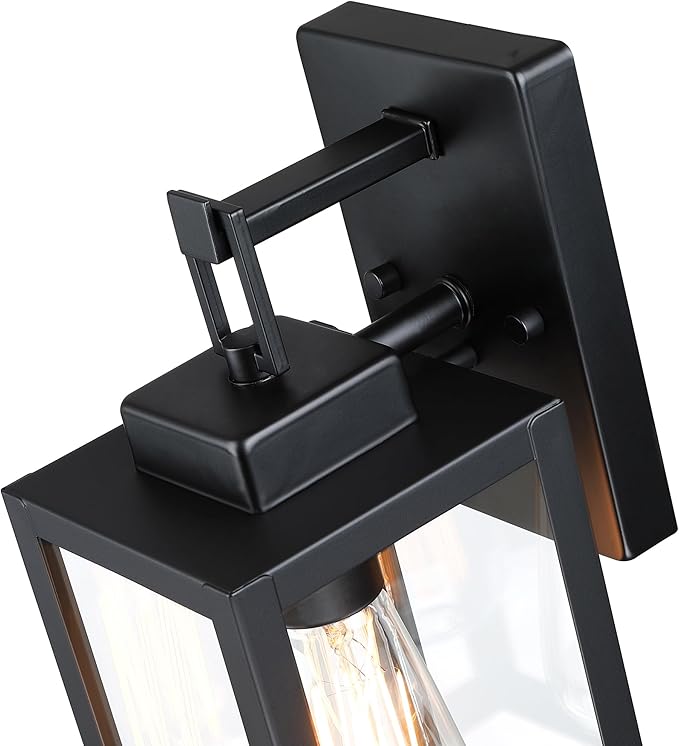 12” Black Wall Sconce Lights-12 Inch Outdoor Wall LightExterior Sconce Steel and Glass Outdoor Porch Light Black Lantern for Front Porch Garage Balcony