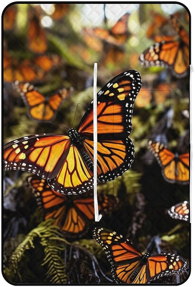 Zipper Heaps of Orange Monarch Butterflies Style Picnic Mat Suitable for Travel Camping Park Or Home Use
